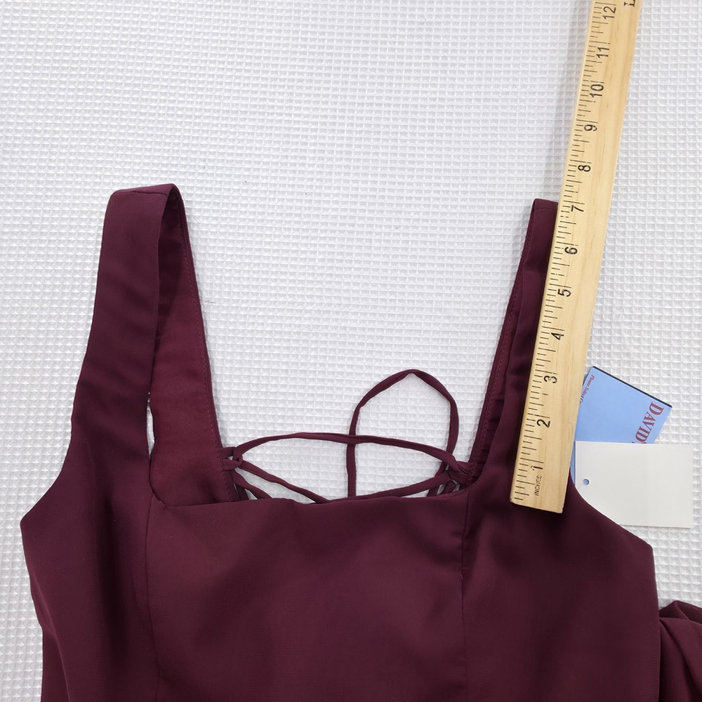 Formal Evening Gown DB Studio Wine Long Dress Women 2 Chiffon Lace-Up Back NWT - Picture 9 of 14